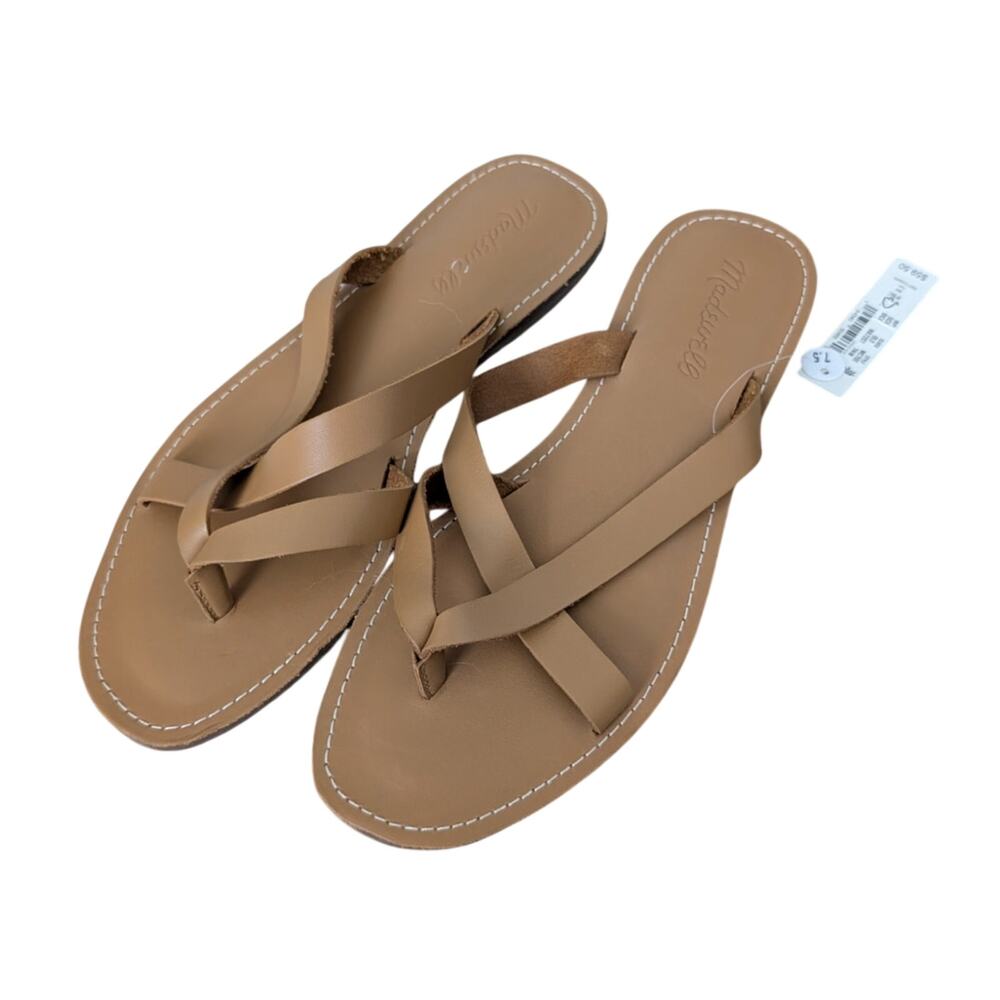 New Madewell Size 7.5 The Boardwalk Thong Sandal in Leather Brown Slip On